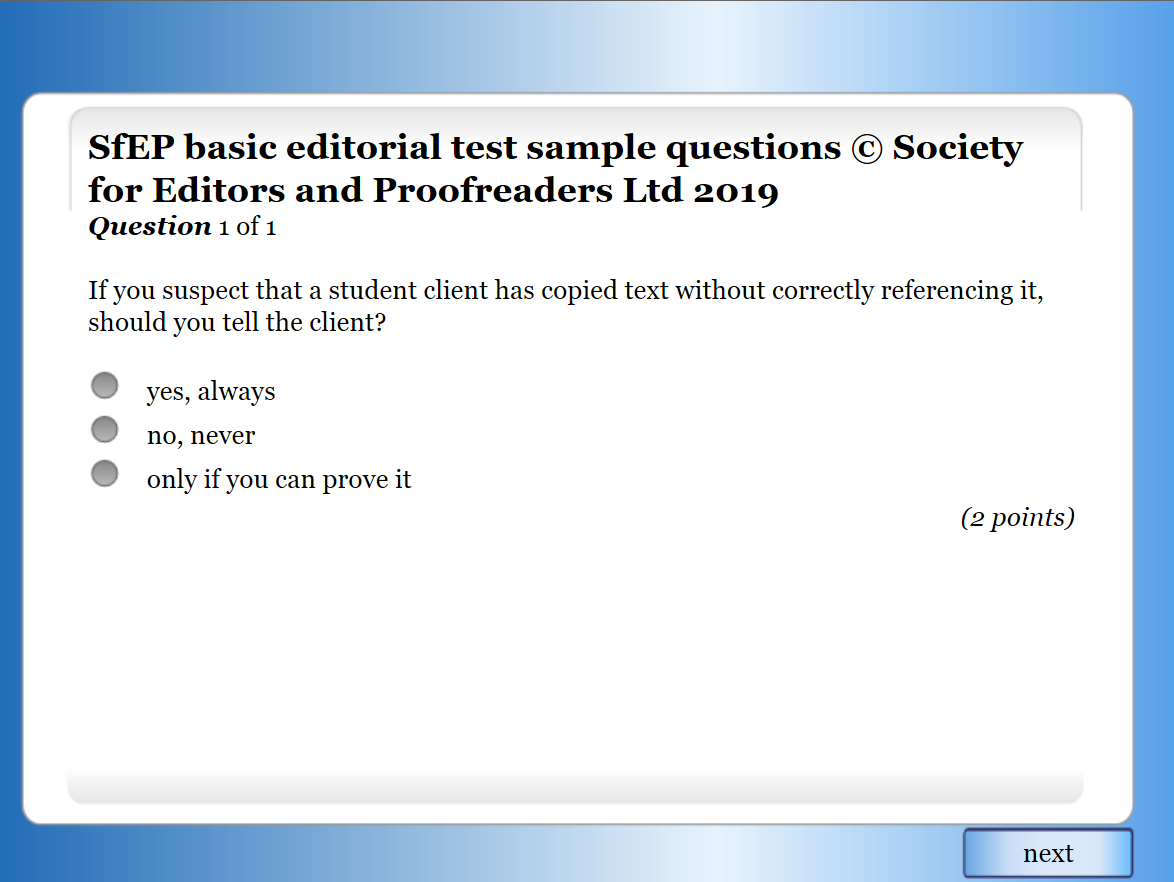 Sample test question 1
